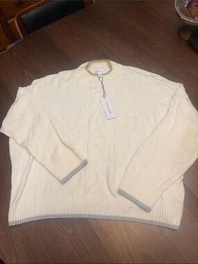 Pop Sugar Off-White Cable Crewneck Sweater with Gray Trim
